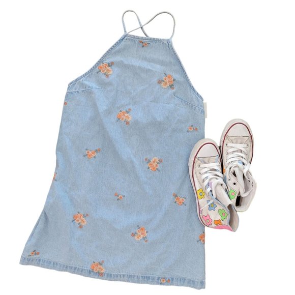 NWT  MANGO Embroidered mini denim dress, size US 6 - Picture 1 of 7